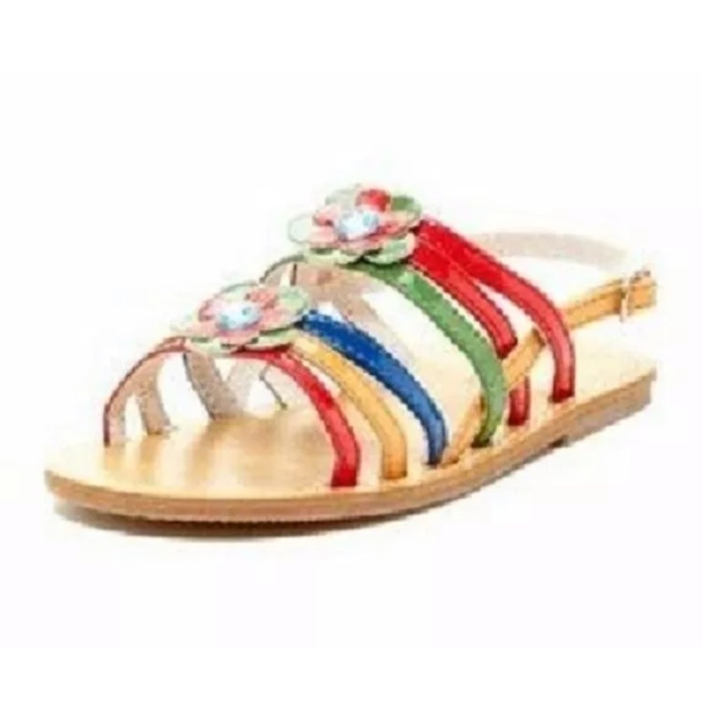 MULTI-COLOR~STRAPPY SANDAL~FLOWERS~LEATHER~SIZE 2